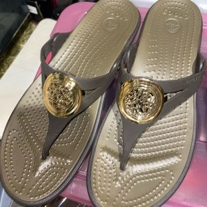 Brand New Croc Sandals with Gold Emblem Size 8